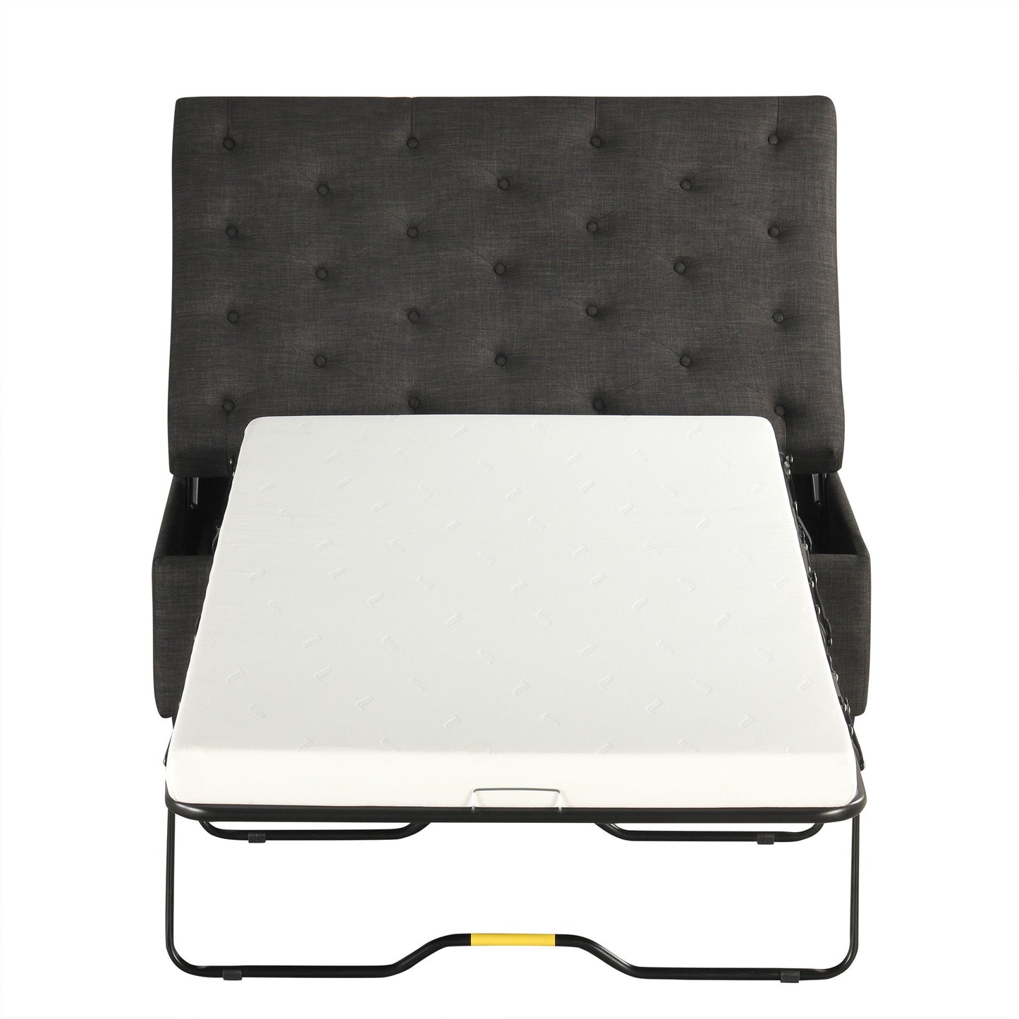 Convertible Ottoman Sleeper With Memory Mattress And Tufted Design, Folding Sofa Bed - Dark Gray Linen