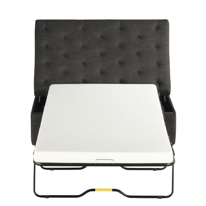 Convertible Ottoman Sleeper With Memory Mattress And Tufted Design, Folding Sofa Bed - Dark Gray Linen