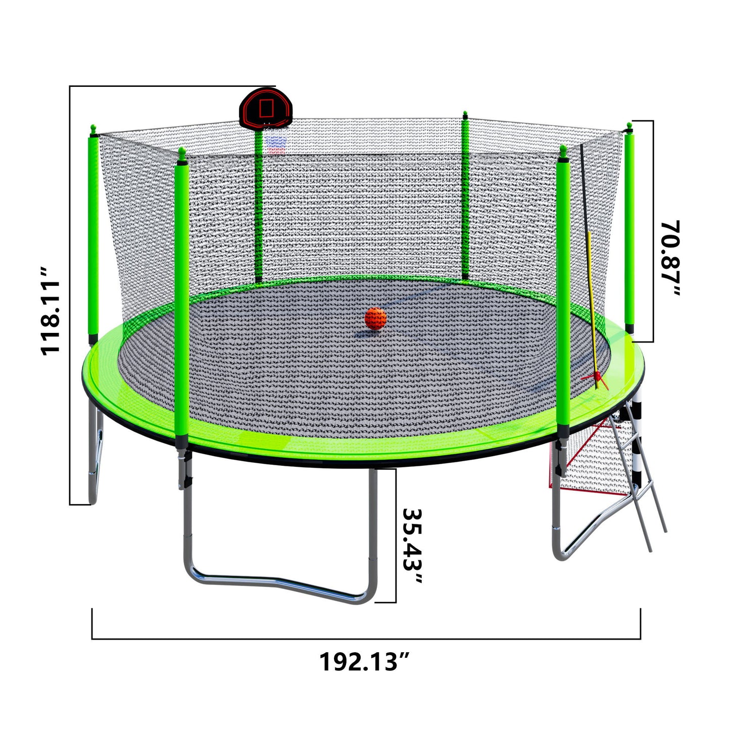 16Ft Trampoline With Basketball Hoop Pump And Ladder (Inner Safety Enclosure) With Soccer Goal - Green