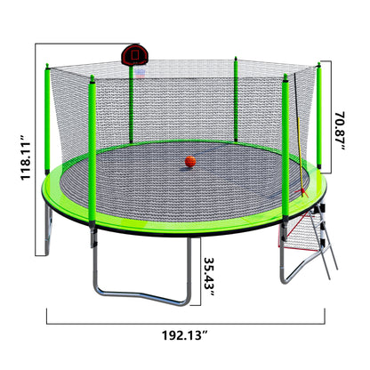 16Ft Trampoline With Basketball Hoop Pump And Ladder (Inner Safety Enclosure) With Soccer Goal - Green