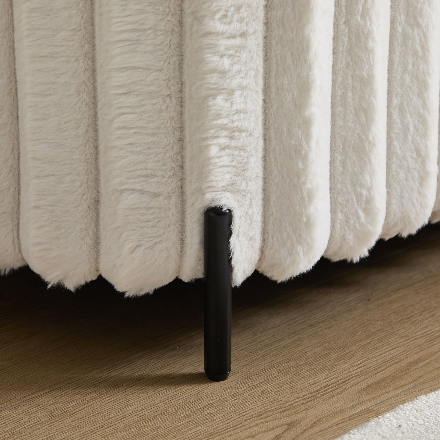 Faux Fur Flip Top Storage Bench With Metal Legs, Wide, Bed End Stool Foot Rest - Beige