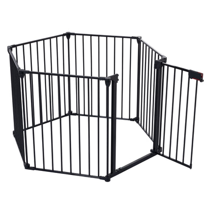Adjustable Safety Gate 6 Panels Play Yard Metal Doorways Fireplace Fence Christmas Tree Fence Gate For House Stairs Gate Prohibited Area Fence - Black