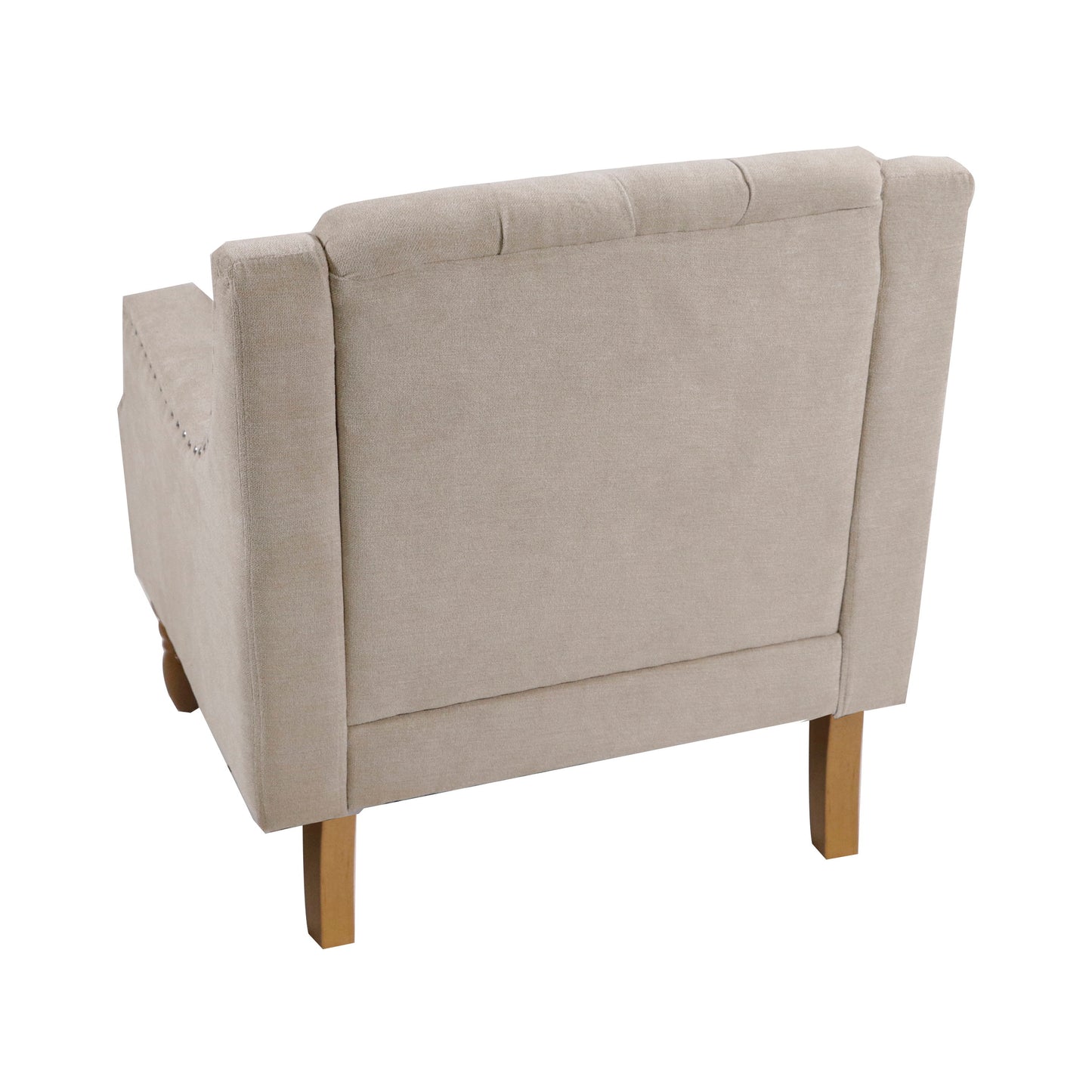 Accent Chair, Living Room Chair, Footrest Chair Set With Vintage Brass Studs, Button Tufted Upholstered Armchair For Living Room, Comfy Reading Chair For Bedroom, Reception Room - Beige