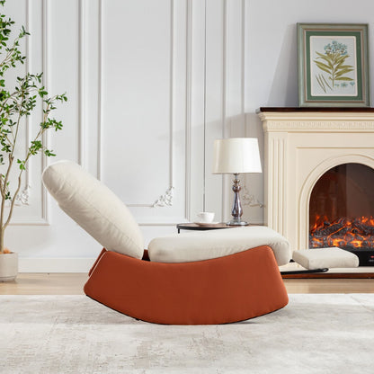 Modern Rocking Chair Recliner, Comfy Rocker Nursery Chair With Footrest, Accent Reading Chair, Upholstered Lounge Chair For Relaxing, Resting, Soft Padded Rocker For Indoor Living Room Bedroom - Orange