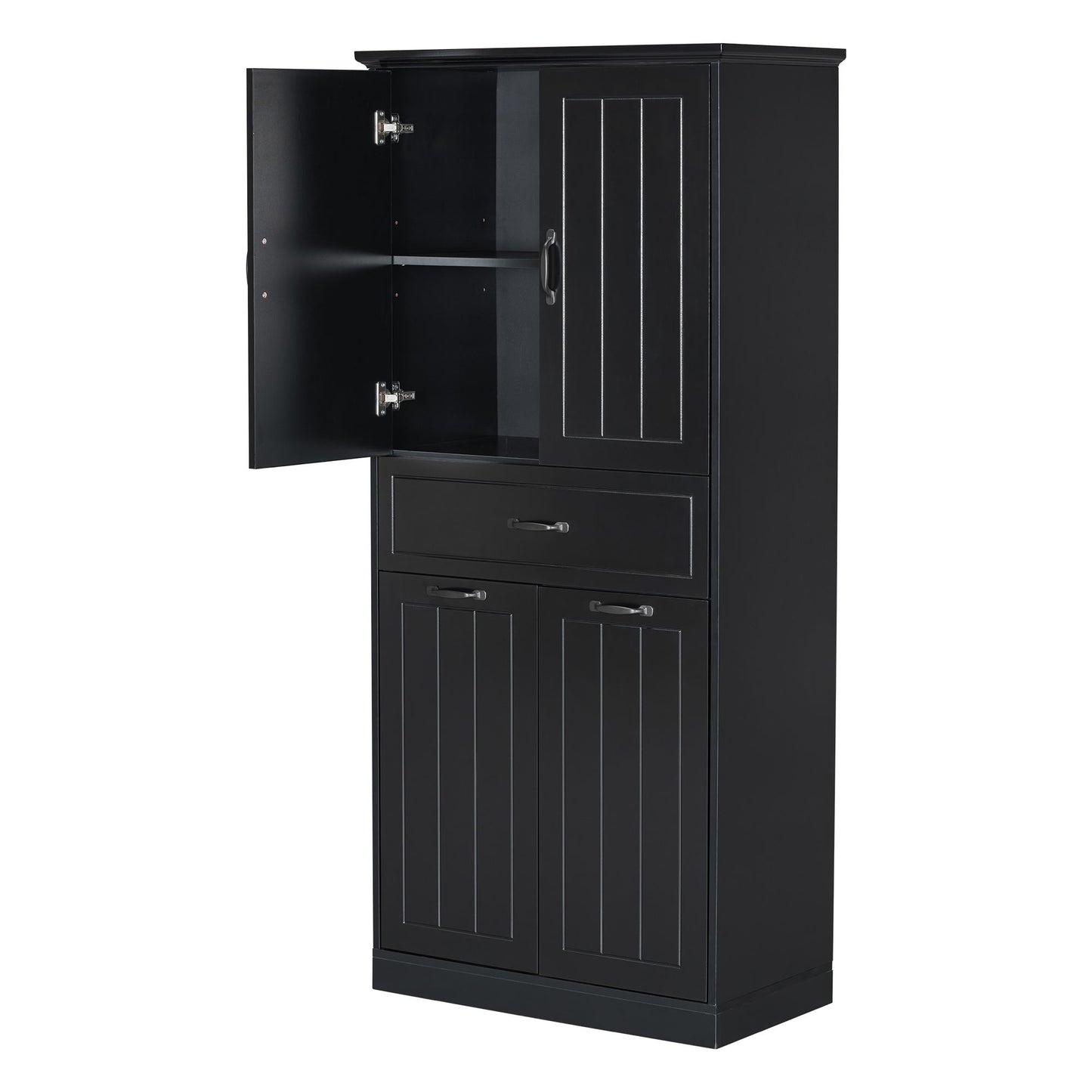 Stylish Bathroom Storage Cabinet With 2 Laundry Baskets And Drawer - Black