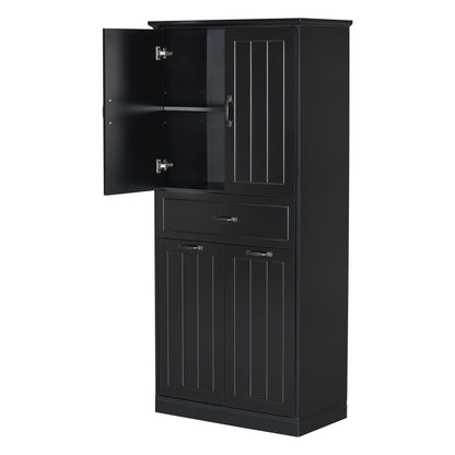 Stylish Bathroom Storage Cabinet With 2 Laundry Baskets And Drawer - Black