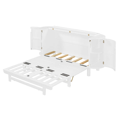 Queen Murphy Bed With Hidden Storage & Modern Woven Design - White