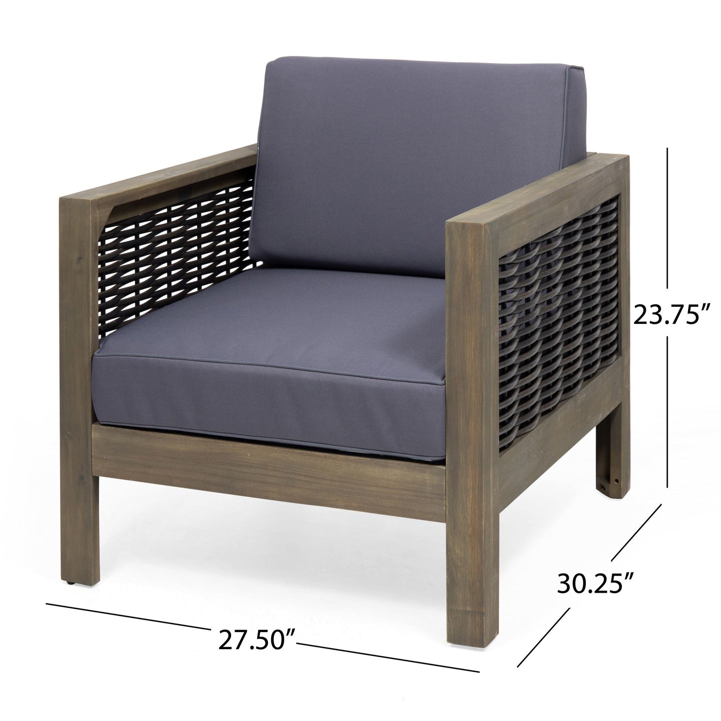 Outdoor Club Chair With Wicker Accents And Water Resistant Cushions - Gray