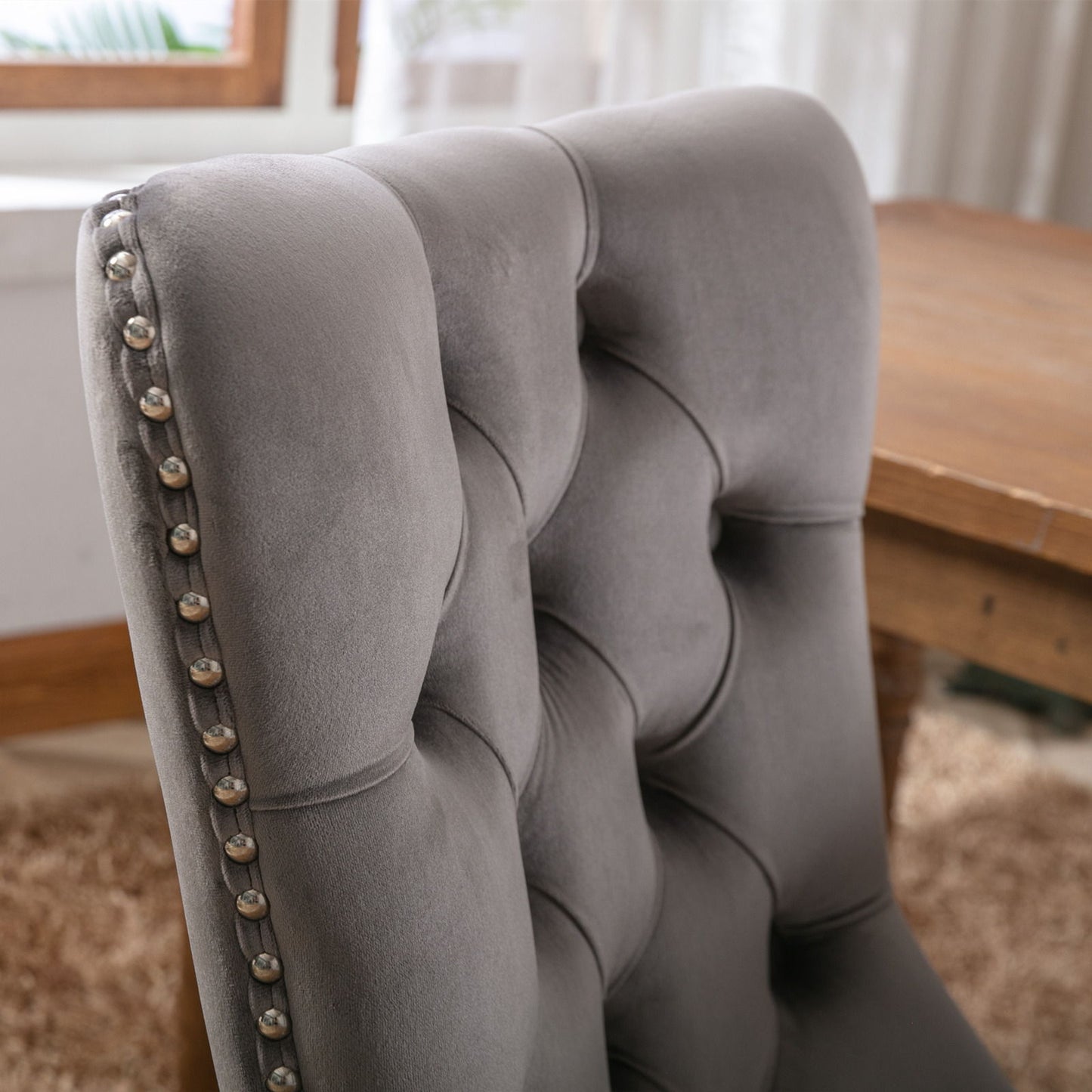 Nikki - Modern, High-End Tufted Solid Wood Contemporary Velvet Upholstered Dining Chair With Wood Legs Nailhead Trim (Set of 2) - Gray