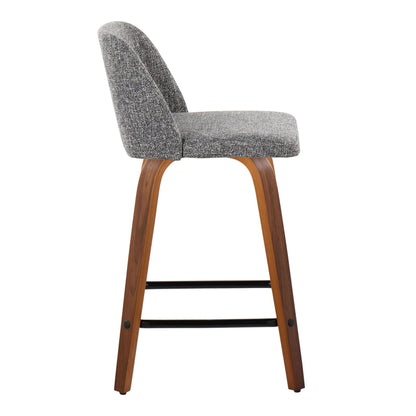Toriano - Mid-Century Modern Fixed Height Counter Stool With Swivel With Square Footrest (Set of 2) - Walnut / Gray