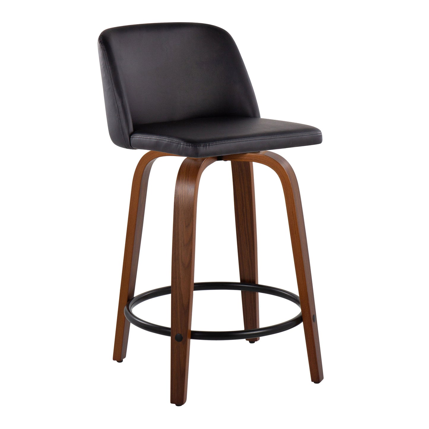 Toriano - Mid-Century Modern Fixed Height Counter Stool With Swivel With Round Footrest (Set of 2) - Walnut / Black