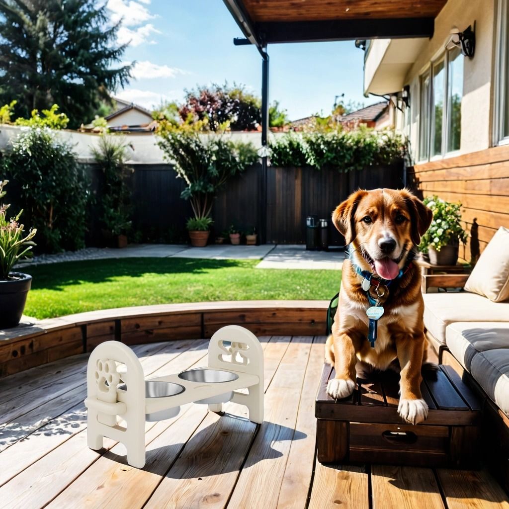 Adjustable Pet Bowl Travel Ready HDPE Durable Poly Lumber Recycled - Beige