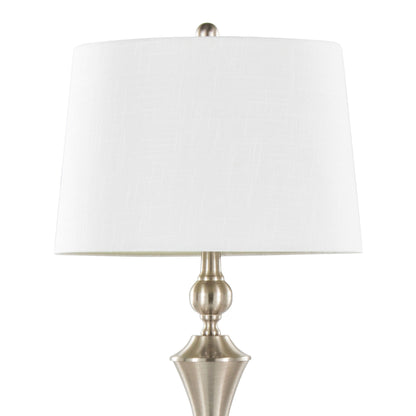 Flint - Contemporary Table Lamp Built In USB Port (Set of 2) - Nickel / White Slub