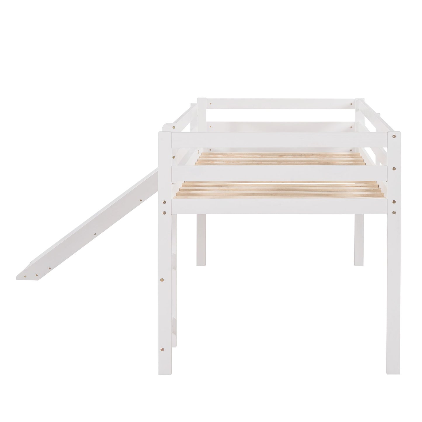 Twin Loft Bed With Slide, Multifunctional Design - White