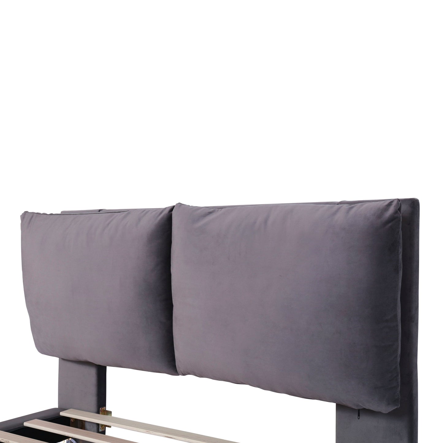 Full Size Upholstered Platform Bed With Sensor Light And 2 Large Backrests, Stylish Platform Bed With 2 Sets Of USB Port And Socket On Each Rear Bed Leg - Gray