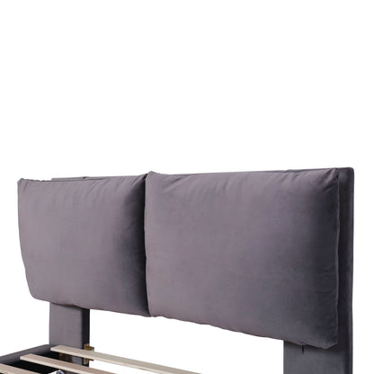 Full Size Upholstered Platform Bed With Sensor Light And 2 Large Backrests, Stylish Platform Bed With 2 Sets Of USB Port And Socket On Each Rear Bed Leg - Gray