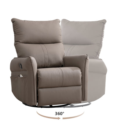 Rocking Recliner Chair, 360 Degree Swivel Nursery Rocking Chair, Glider Chair, Modern Small Rocking Swivel Recliner Chair For Bedroom, Living Room Chair Home Theater Seat, Side Pocket - Brown