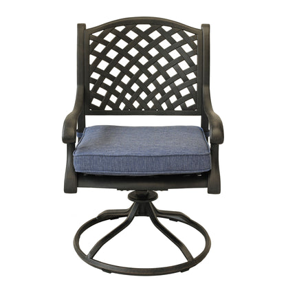 Patio Outdoor Dining Swivel Rocker Chairs With Cushion (Set of 2) - Navy Blue