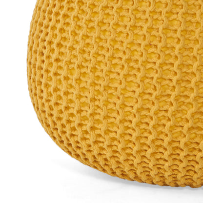 Bordeaux - Knitted Cotton Round Pouf Versatile Ottoman And Floor Cushionf - Yellow