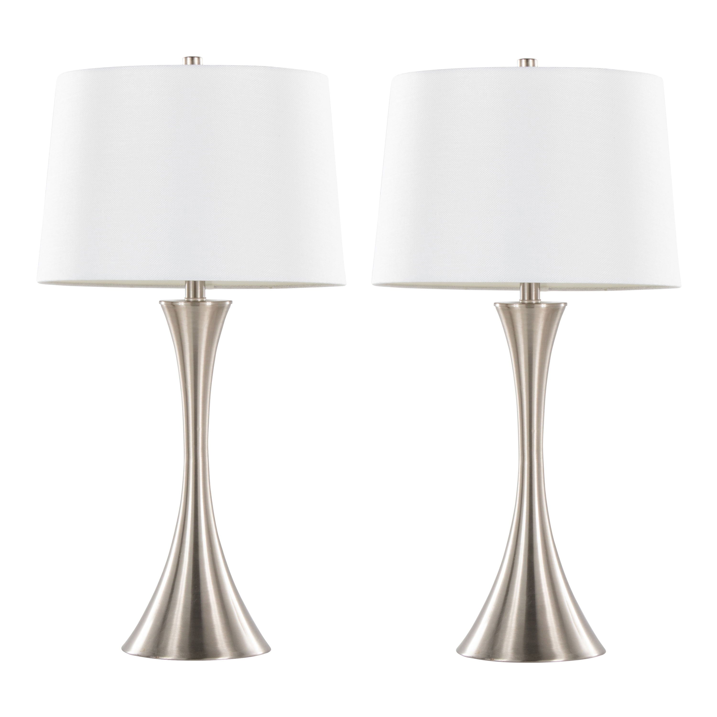 Lenuxe - Contemporary Table Lamp (Set of 2) - Nickel / White