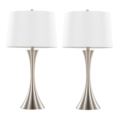 Lenuxe - Contemporary Table Lamp (Set of 2) - Nickel / White
