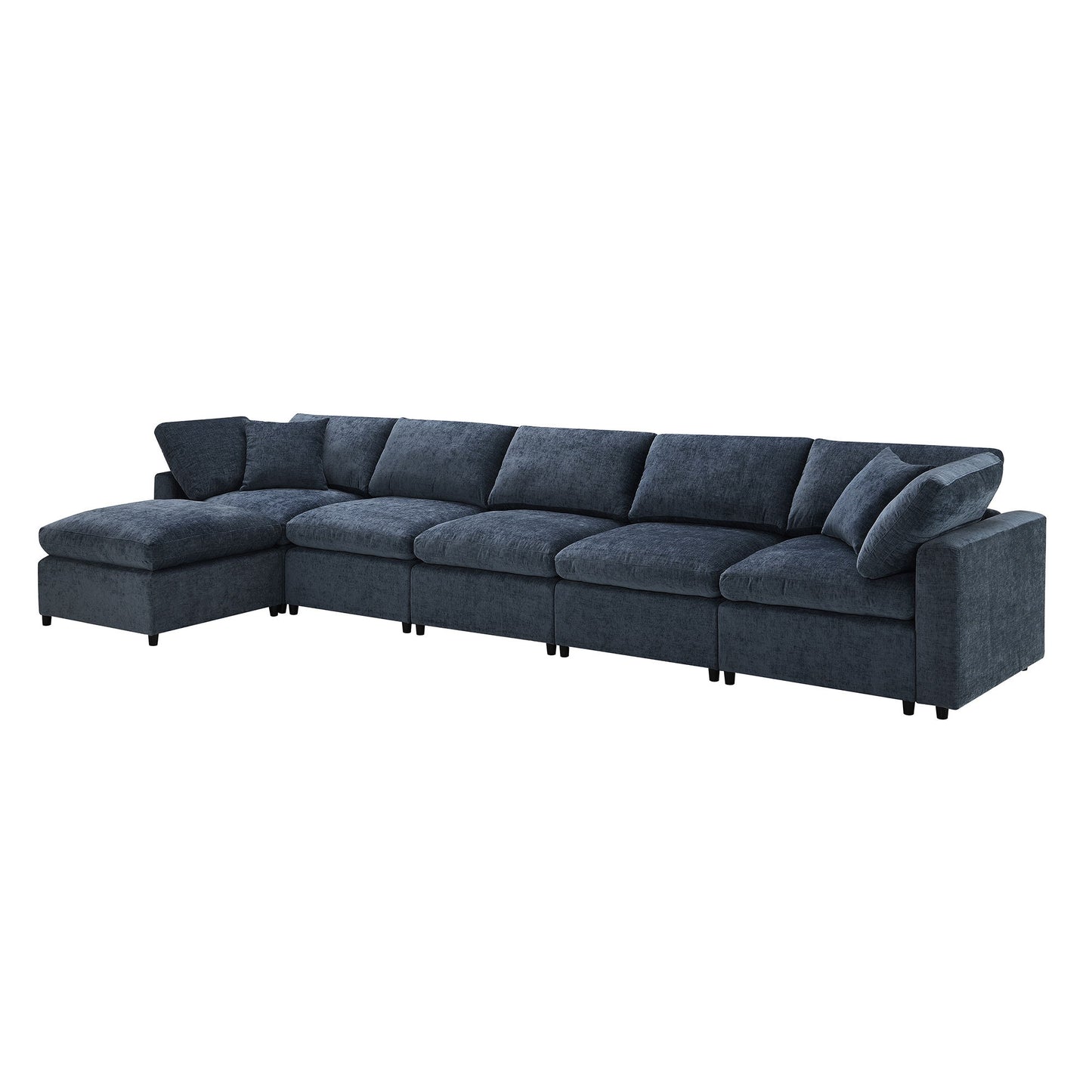Modern Modular Cloud Sofa Bed, 6 Seat Chenille Sectional Couch Set With Ottoman, Free Combination, Convertible U Shaped Sleeper Sofa - Dark Blue