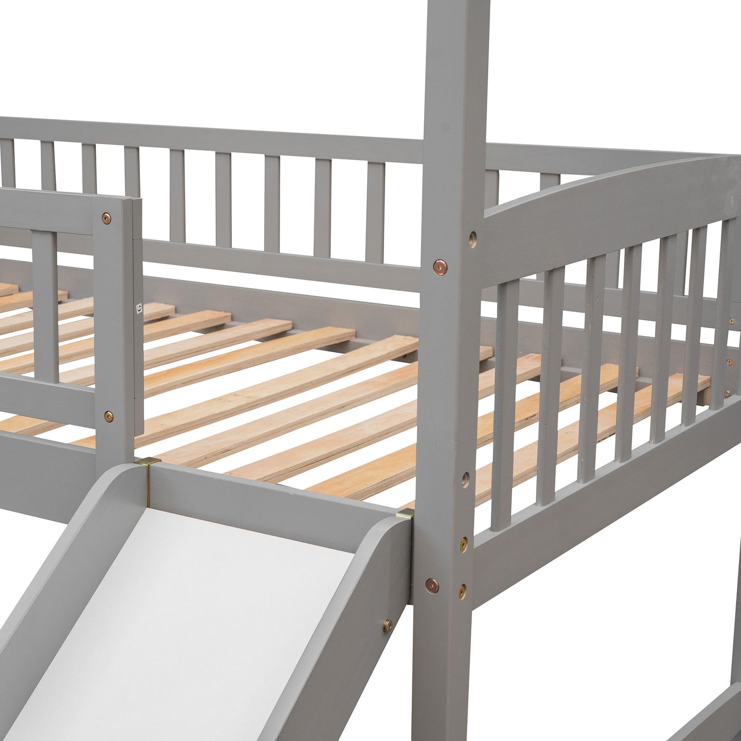 Twin House Loft Bed With Slide - Gray
