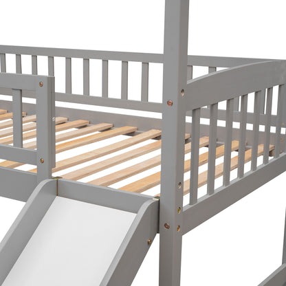 Twin House Loft Bed With Slide - Gray