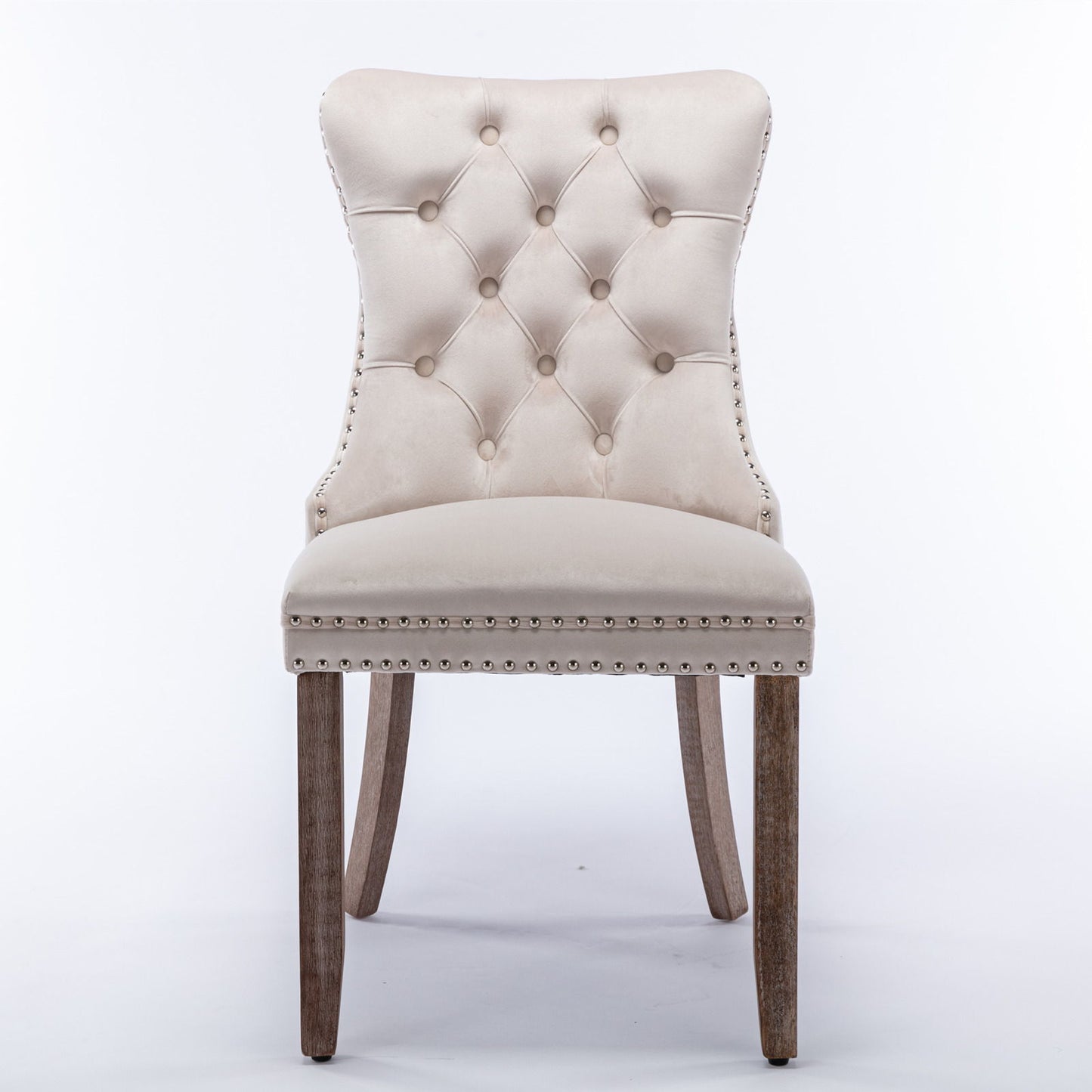Nikki - Modern, High-End Tufted Solid Wood Contemporary Velvet Upholstered Dining Chair With Wood Legs Nailhead Trim (Set of 2) - Beige