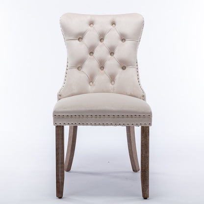 Nikki - Modern, High-End Tufted Solid Wood Contemporary Velvet Upholstered Dining Chair With Wood Legs Nailhead Trim (Set of 2) - Beige