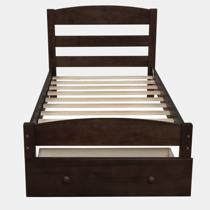 Twin Platform Bed Frame With Storage Drawer And Slat Support No Box Spring Needed - Espresso