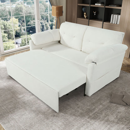 Modern Convertible Sleeper Sofa Bed With Pull Out Queen Design, Side Storage & Thick Cushions Chenille Loveseat For Living Room Or Bedroom 3 In 1 Function - Beige