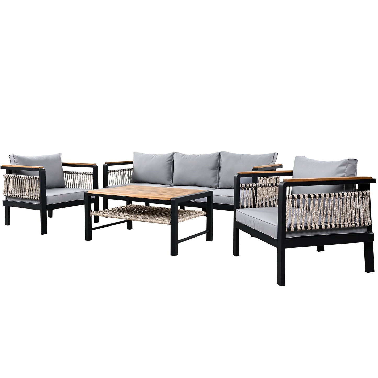 4 Pieces Outdoor Sectional Sofa Set 5 Person Patio Seating Group Outdoor Conversation Set With Cushions And A Coffee Table For Patios, Gardens, Or Balcony - Gray
