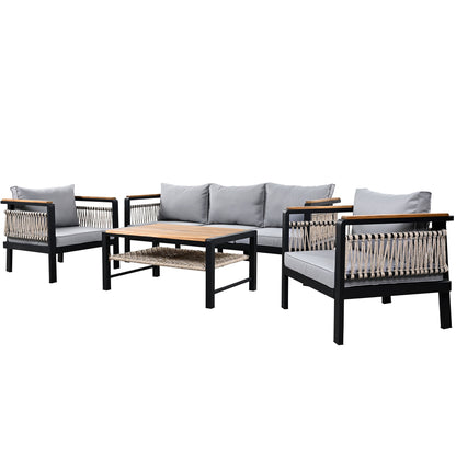 4 Pieces Outdoor Sectional Sofa Set 5 Person Patio Seating Group Outdoor Conversation Set With Cushions And A Coffee Table For Patios, Gardens, Or Balcony - Gray
