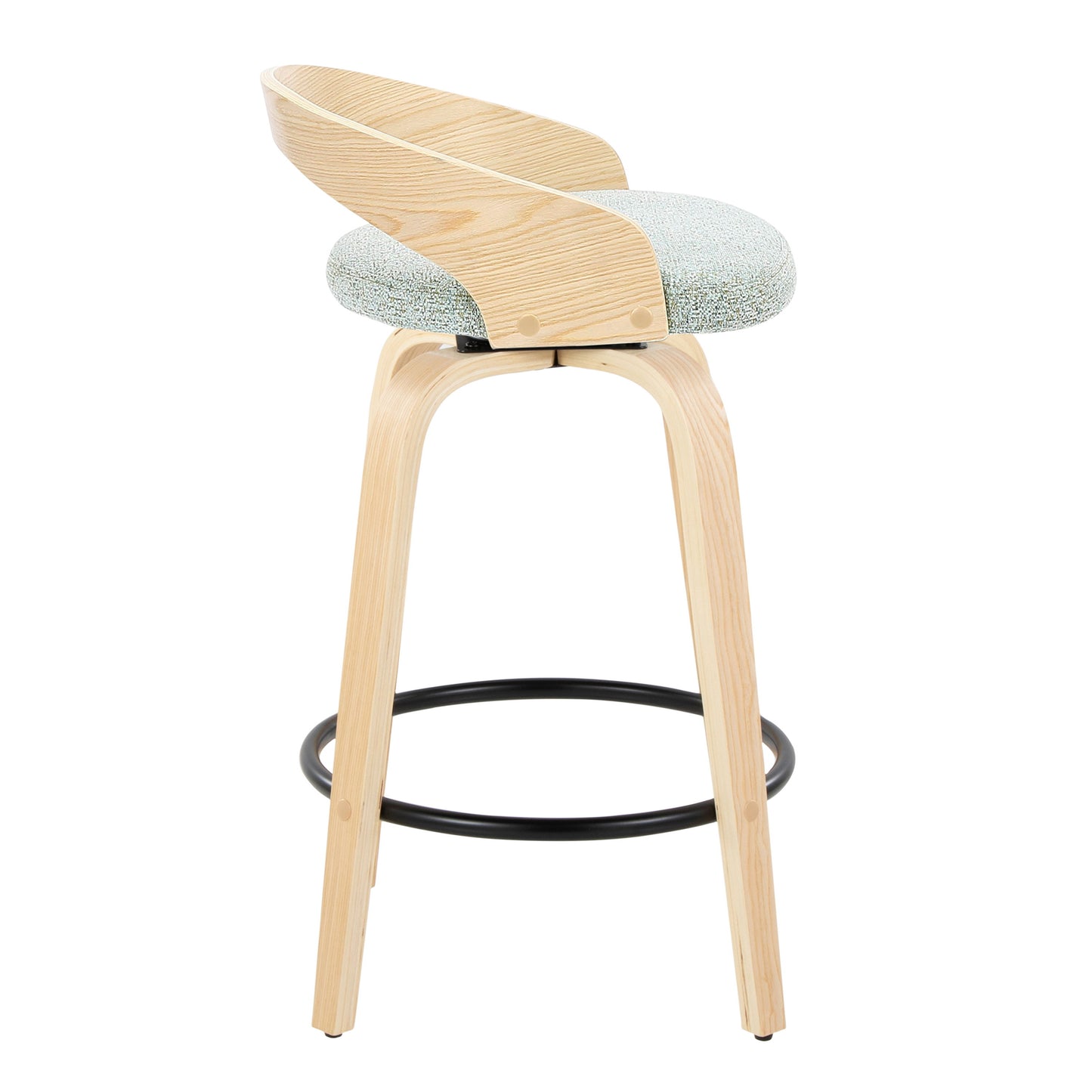 Grotto - Mid-Century Modern Fixed Height Counter Stool With Swivel With Round Footrest (Set of 2) - Natural / Green