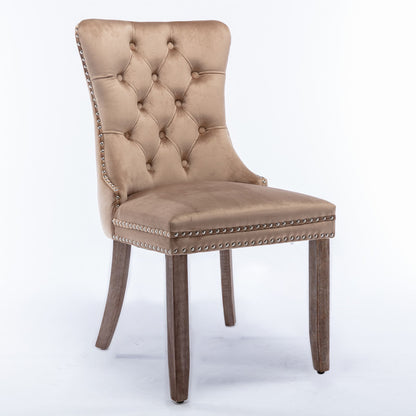 Nikki - Modern, High-End Tufted Solid Wood Contemporary Velvet Upholstered Dining Chair With Wood Legs Nailhead Trim (Set of 2) - Khaki