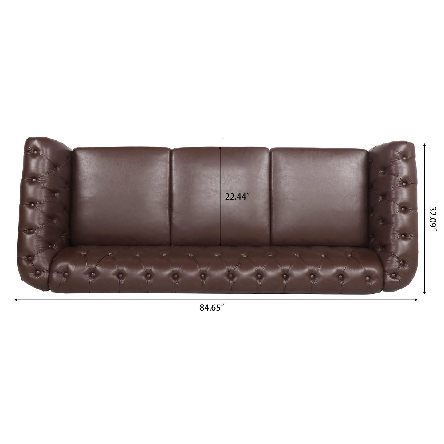 Rolled Arm Chesterfield Three Seater Sofa - Dark Brown