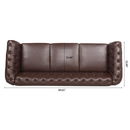 Rolled Arm Chesterfield Three Seater Sofa - Dark Brown