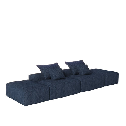 Modern Oversized Modular Sectional Sofa With 2 Ottoman And 2 Seat, Sparkling Chenille Fabric Soft Cushion Sofa With 4 Pillows, 4 Pieces Diy Combination Tufted Sofa, No Assembly Required - Blue