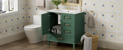Bathroom Vanity, Modern Bathroom Cabinet With Sink Combo Set, Bathroom Storage Cabinet With A Soft Closing Door And 3 Drawers, Solid Wood Frame - Green
