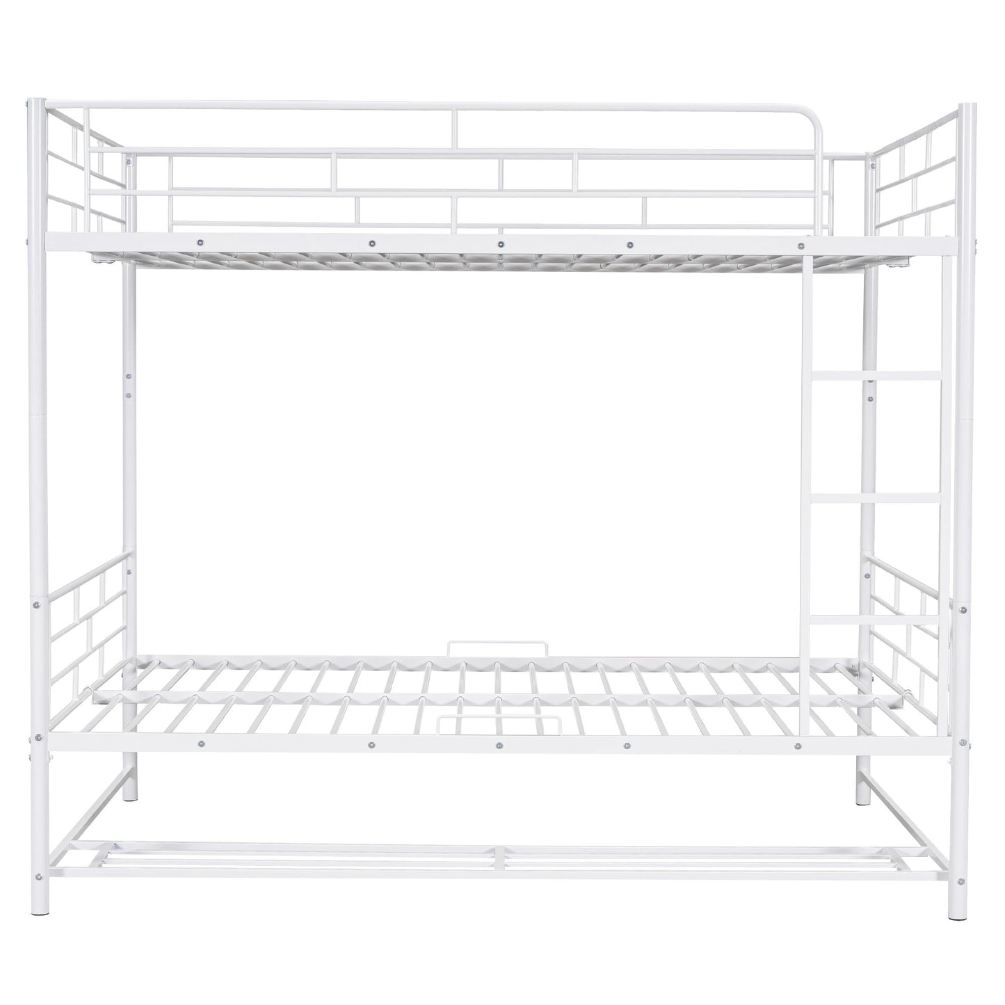 Full Over Full Bunk Bed With Shelf And Guardrails - White
