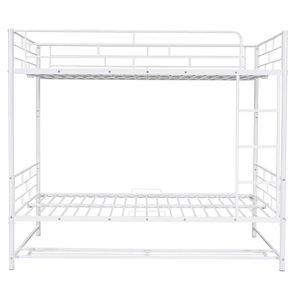 Full Over Full Bunk Bed With Shelf And Guardrails - White