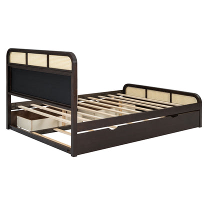 Queen Size Platform Bed With Trundle And 2 Drawers - Espresso