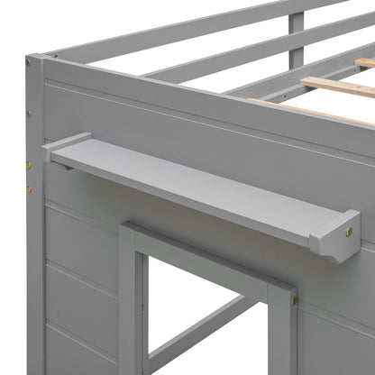 Twin Size Loft Bed With Cabinet And Shelf - Gray
