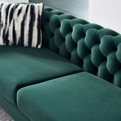 Chesterfield - Modern Tufted Velvet Living Room Sofa, 84.25''W Couch - Green