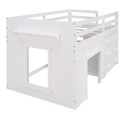 Twin Size Loft Bed With Cabinet And Shelf - White