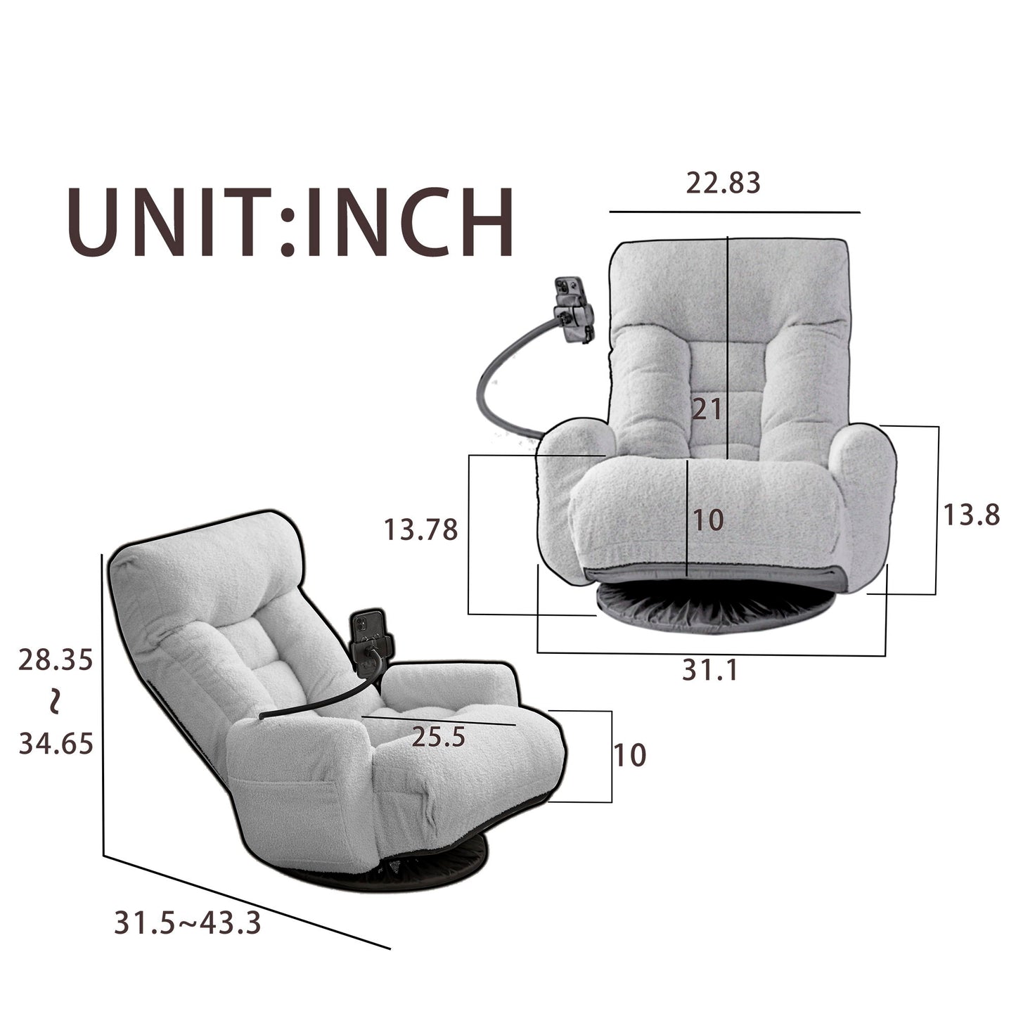 Adjustable Swivel Lounge Chair With 360 Degree Rotating Seat And Headrest Support Leisure Chair Deck Chair Game Chair For Living Room - Green
