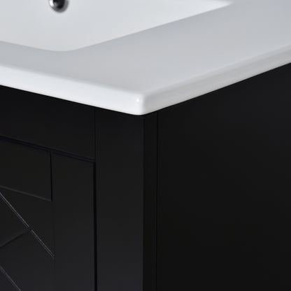 Bathroom Vanity With Ceramic Sink Combo, Frame Bathroom Storage Cabinet, Freestanding Vanity Set With 3 Drawers & Soft Closing Doors - Black
