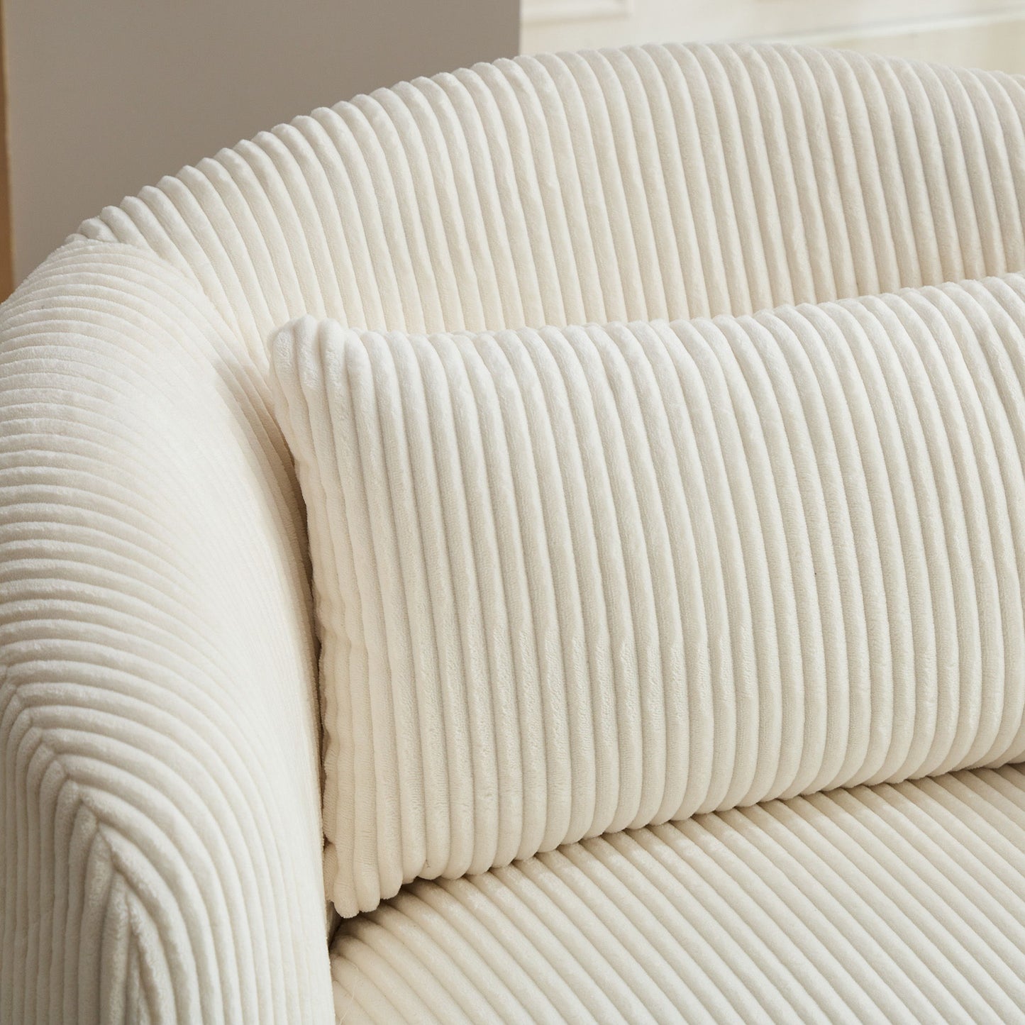 Upholstered Metal Base 360 Degree Swivel Barrel Soft Chair With Pillow, For Club, Living Room, Bedroom, Office As Well As Reading Armchair - Ivory
