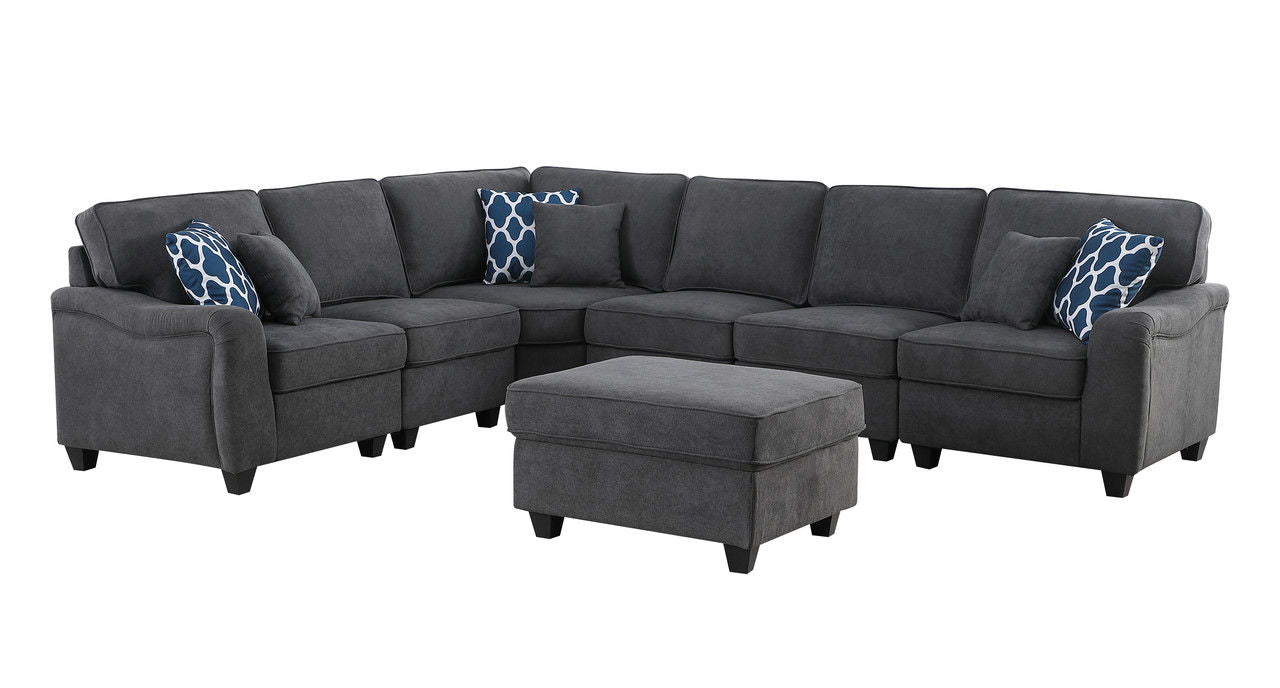 Leo - Woven 7 Piece Modular L-Shape Sectional Sofa And Ottoman - Dark Gray